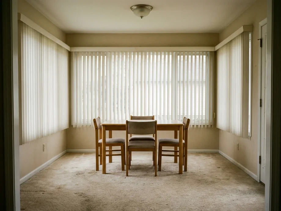 Three-season sunroom upgraded with a bistro table and an indoor garden wall — before