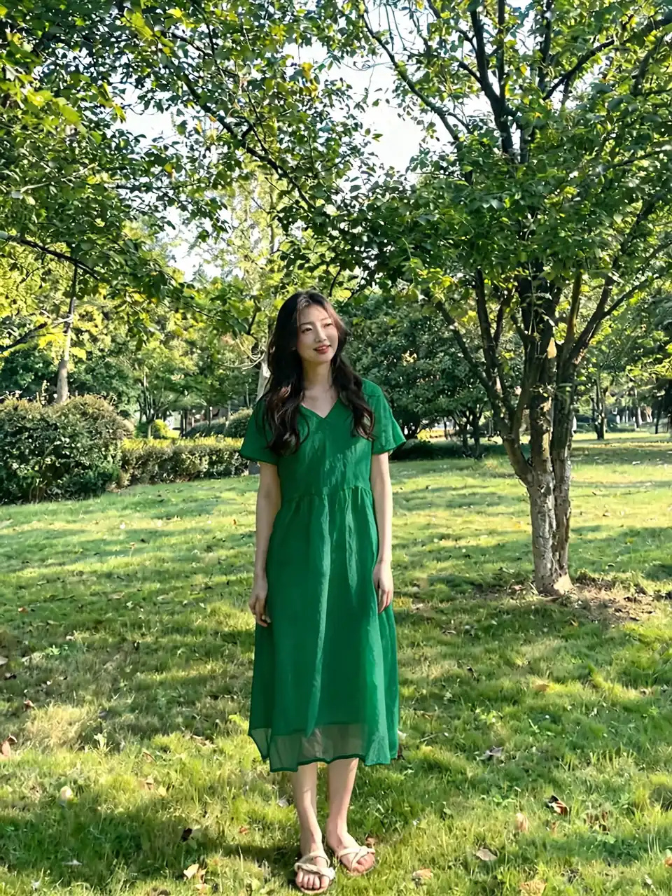 AI dress color change from yellow to emerald green after AI redesign
